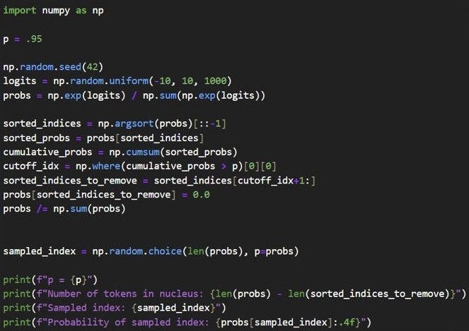 Top-p sampling code overview